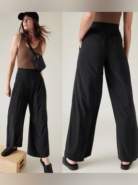 Athleta black Brooklyn Heights High Rise Pleated Wide Leg Pant size 10 s/533436